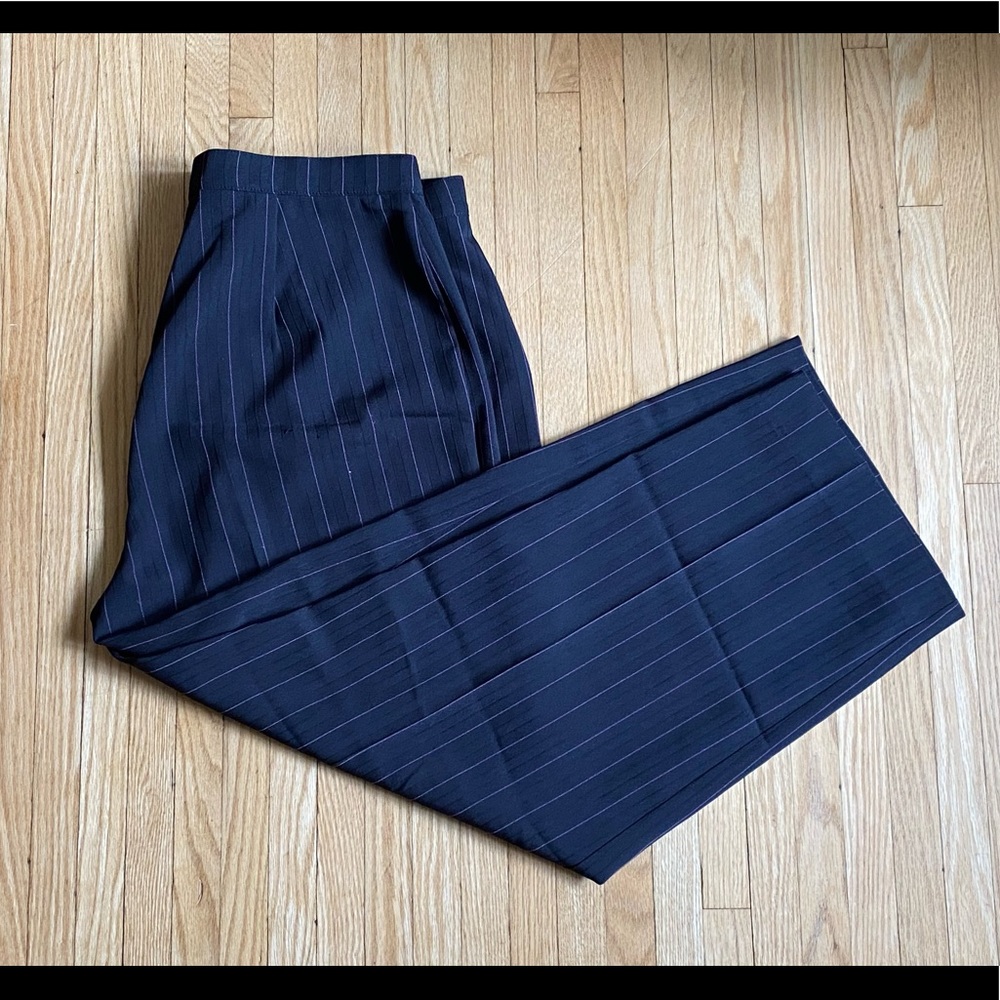 Ladies Plus Size Black & Pink Striped Dress Pants